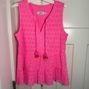 Vineyard Vines Women's Pink Eyelet  Sleeveless Tiered Top Size S